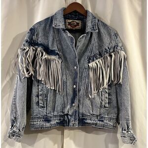 Rock Creek Denim Vintage Jean Jacket with Fringe Women's Size Medium Jacket Coat